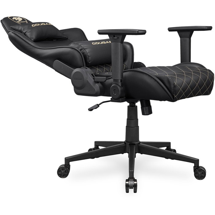 Cougar Armor One V2 Gaming-Stuhl Gold, Silla Gamer con Respaldo Acolchado, Asiento de Cuero/PVC, Negro, Ajuste 4D, 120 kg, CGR-AO2-GLB