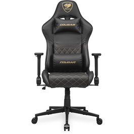 Cougar Armor One V2 Gaming-Stuhl Gold, Silla Gamer con Respaldo Acolchado, Asiento de Cuero/PVC, Negro, Ajuste 4D, 120 kg, CGR-AO2-GLB