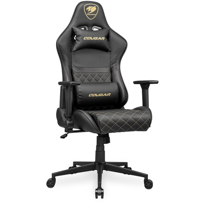 Cougar Armor One V2 Gaming-Stuhl Gold, Silla Gamer con Respaldo Acolchado, Asiento de Cuero/PVC, Negro, Ajuste 4D, 120 kg, CGR-AO2-GLB