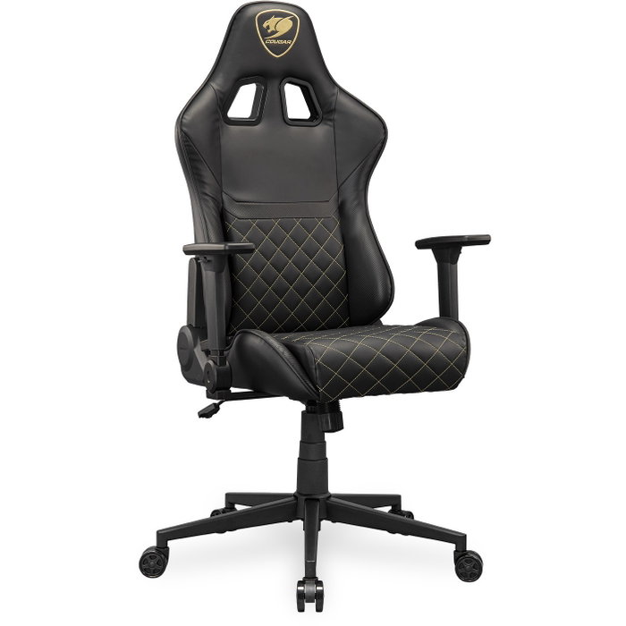 Cougar Armor One V2 Gaming-Stuhl Gold, Silla Gamer con Respaldo Acolchado, Asiento de Cuero/PVC, Negro, Ajuste 4D, 120 kg, CGR-AO2-GLB