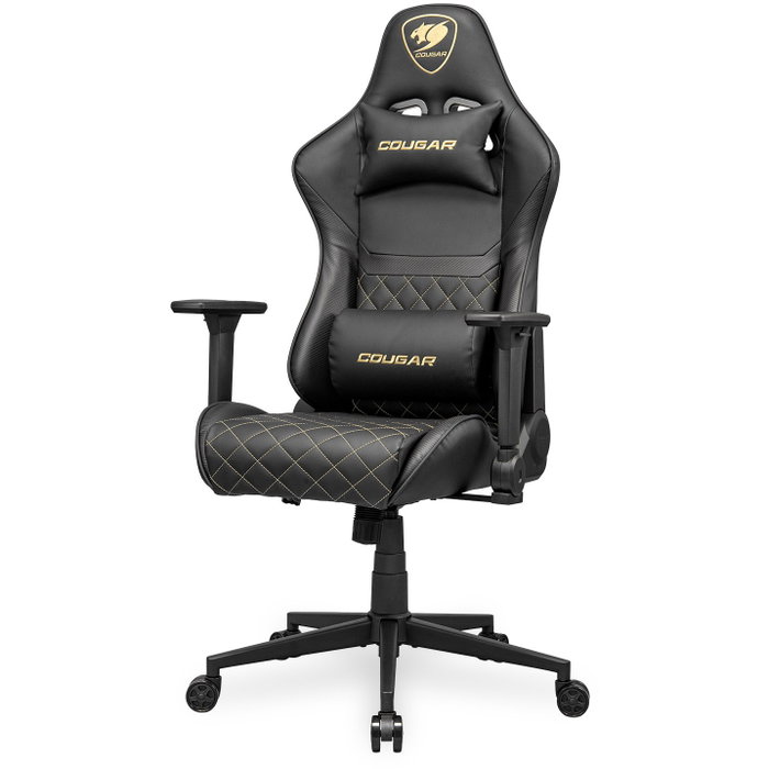 Cougar Armor One V2 Gaming-Stuhl Gold, Silla Gamer con Respaldo Acolchado, Asiento de Cuero/PVC, Negro, Ajuste 4D, 120 kg, CGR-AO2-GLB
