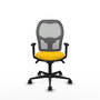 Silla de oficina Jorquera con mecanismo Sincro tapizada con Tela color Amarillo y malla color Gris. Equipada con lumbar 1D, Brazos 1D y Ruedas 65mm nailon