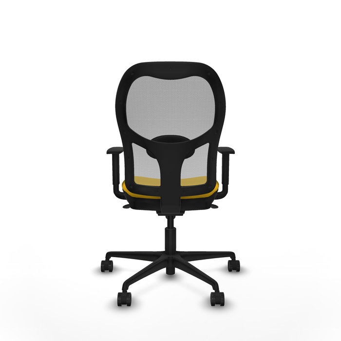 Silla de oficina Jorquera con mecanismo Sincro tapizada con Tela color Amarillo y malla color Gris. Equipada con lumbar 1D, Brazos 1D y Ruedas 65mm nailon Silla de oficina Jorquera con mecanismo Sincro tapizada con Tela color Amarillo y malla color Gris. Equipada con lumbar 1D, Brazos 1D y Ruedas 65mm nailon