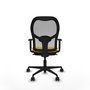 Silla de oficina Jorquera con mecanismo Sincro tapizada con Tela color Amarillo y malla color Gris. Equipada con lumbar 1D, Brazos 1D y Ruedas 65mm nailon