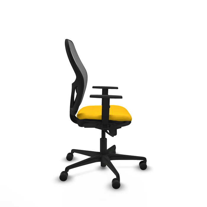 Silla de oficina Jorquera con mecanismo Sincro tapizada con Tela color Amarillo y malla color Gris. Equipada con lumbar 1D, Brazos 1D y Ruedas 65mm nailon Silla de oficina Jorquera con mecanismo Sincro tapizada con Tela color Amarillo y malla color Gris. Equipada con lumbar 1D, Brazos 1D y Ruedas 65mm nailon