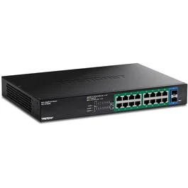 TRENDNET TPE-TG182ES Switch Gestionado 16 Puertos Gigabit PoE+ y 2 SFP, 240W Presupuesto PoE, Montaje Rack, Negro