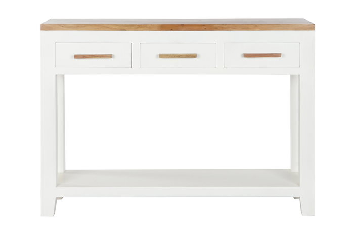 Mesa auxiliar DKD Home Decor Blanco Marrón Acacia Madera de mango 110 x 30 x 80 cm Mesa auxiliar DKD Home Decor Blanco Marrón Acacia Madera de mango 110 x 30 x 80 cm