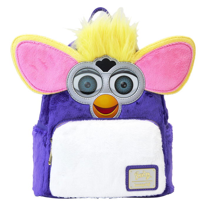 LOUNGEFLY Mochila Furby 26cm Piel Sintética con Ribete de Cuero Vegano Tirantes Ajustables Bolsillo Frontal y Laterales