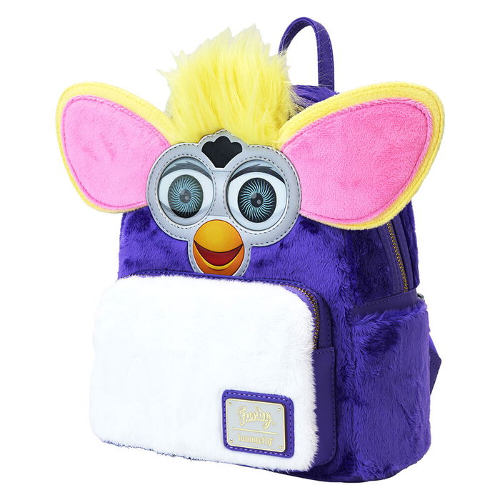 LOUNGEFLY Mochila Furby 26cm Piel Sintética con Ribete de Cuero Vegano Tirantes Ajustables Bolsillo Frontal y Laterales