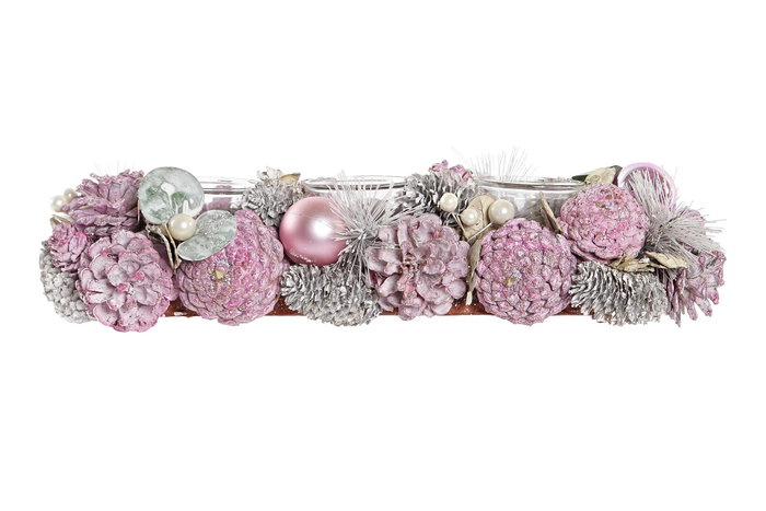 DKD Home Decor Portavelas Piña Cristal Rosa Palo