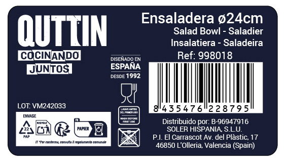 Quttin Ensaladera Aperitivo Acero Inoxidable 24x12 cm 410 gr (8 Unidades)
