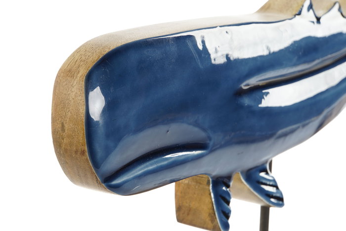 DKD Home Decor Escultura de Ballena en Mango y Metal, Azul