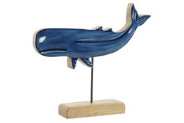 DKD Home Decor Escultura de Ballena en Mango y Metal, Azul