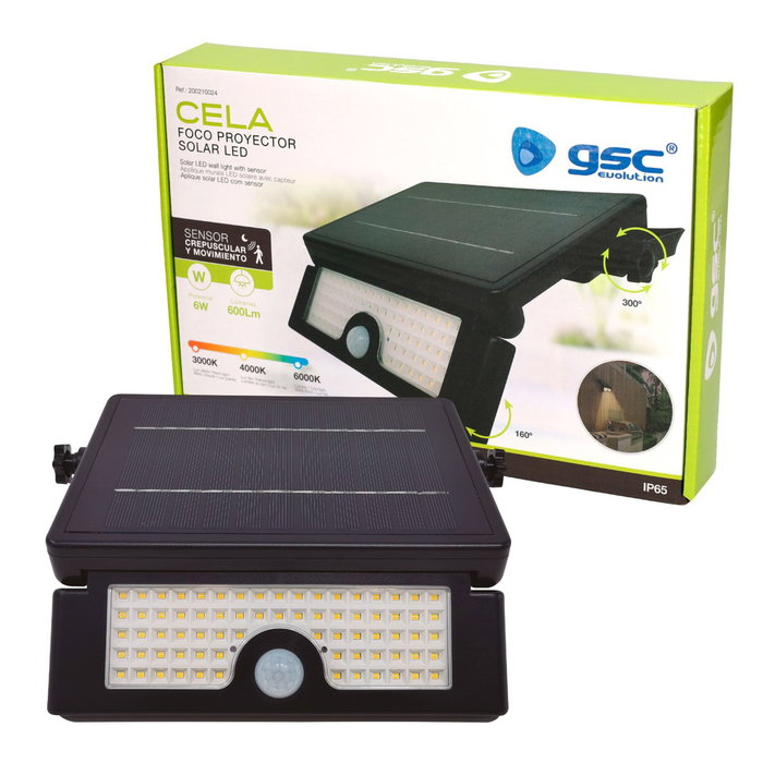 GSC Evolution Foco proyector solar LED Cela 6W Negro IP65 GSC Evolution Foco proyector solar LED Cela 6W Negro IP65