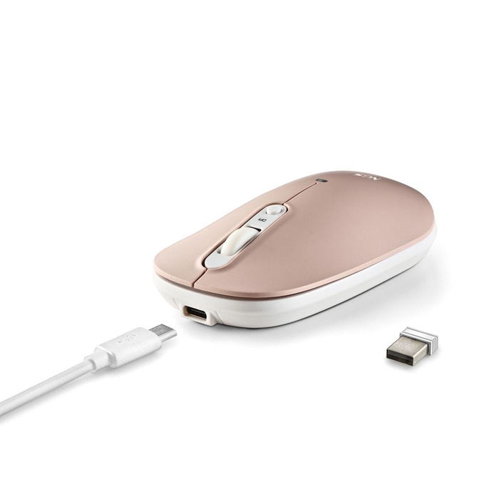 NGS Ratón Inalámbrico Recargable Shell RB, 2.4GHz Bluetooth 5.0 Multidispositivo, Batería Recargable, 1000/1200/1600 DPI, Botones Silenciosos, Ambidextro