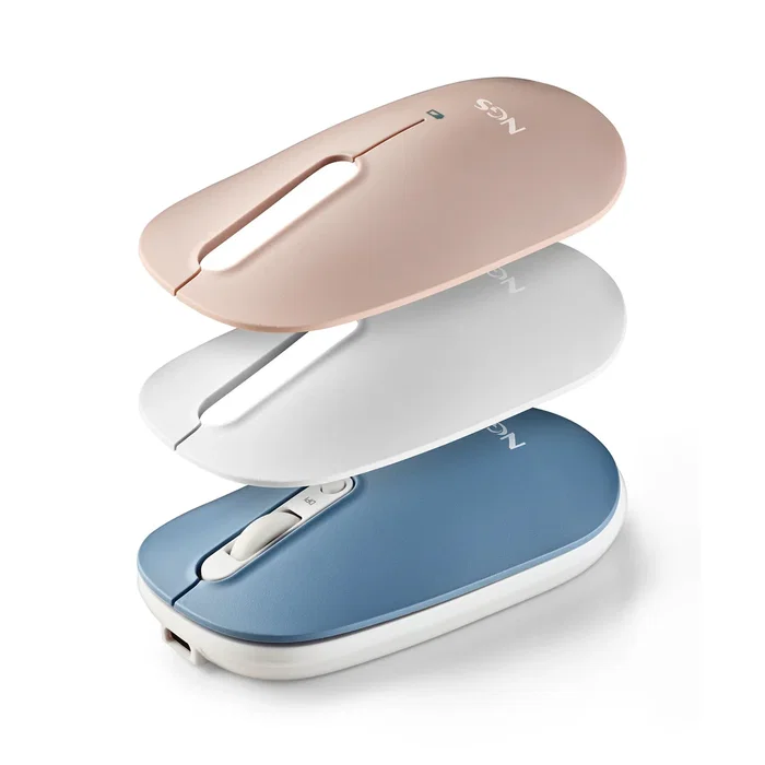 NGS Ratón inalámbrico Multidispositivo Bluetooth 5.1 + RF 2.4 GHz, 1600 DPI, Silencioso, Recargable, con 3 Cáscaras intercambiables (Azul, Blanco, Rosa) - SHELL RB