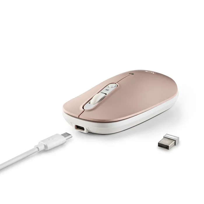 NGS Ratón inalámbrico Multidispositivo Bluetooth 5.1 + RF 2.4 GHz, 1600 DPI, Silencioso, Recargable, con 3 Cáscaras intercambiables (Azul, Blanco, Rosa) - SHELL RB
