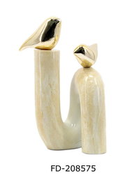 DKD Home Decor Figura de Porcelana Pajaros Dorado y Marfil