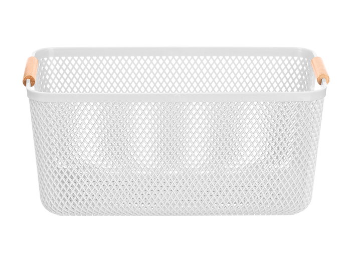 Kipit Cesta de Plástico PP con Asa de Bambú, Color Blanco y Bambú, Dimensiones 32x20.5x14.5 cm (Set de 24)