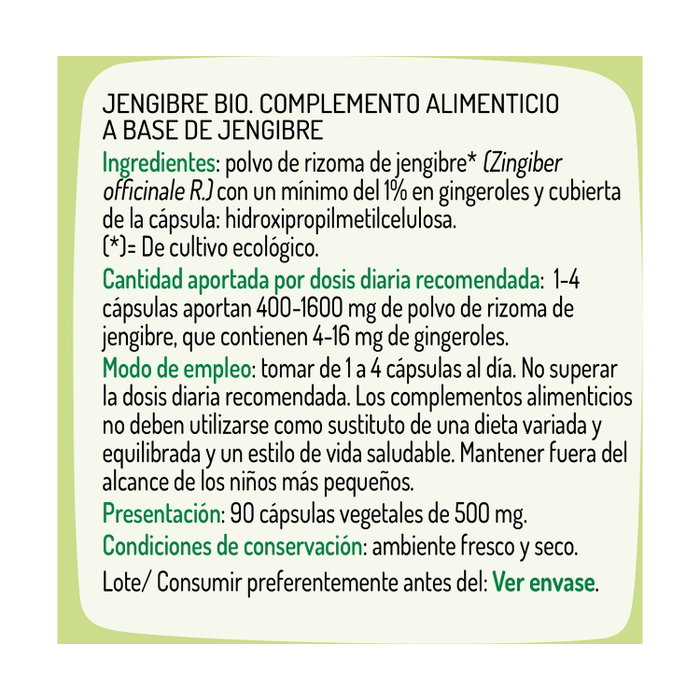 El Granero Integral Jengibre Bio 90 cápsulas de 500mg El Granero Integral Jengibre Bio 90 cápsulas de 500mg