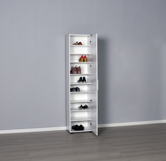 Hanah Home SHC-510-BB-1 Zapatero Blanco con Espejo y Múltiples Estantes, 45x187x36 cm