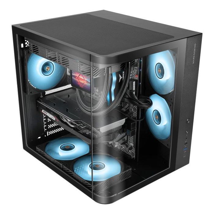 Mars Gaming MCCURV Caja Ordenador ATX Semitorre Gaming con Cristal Templado Curvo y 4 Ventiladores FRGB, Negro - Compatible ATX/Micro-ATX/Mini-ITX