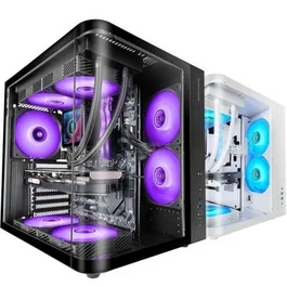 Mars Gaming Caja Gaming Semitorre ATX MC-CURV con Cristal Templado Curvo, Doble Cámara, USB-C, Compatible con Refrigeración Líquida 240mm y Fuente ATX