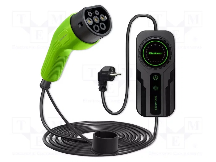 Qoltec Cargador Móvil para Vehículo Eléctrico EV 2 en 1 Tipo 2 y Schuko 3.5kW 5m LCD