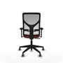 Silla de oficina Motilla con mecanismo Sincro tapizada con Tela color Naranja oscuro y malla color Blanco. Equipada con lumbar 1D, Brazos 3D y Ruedas 65 mm parqué