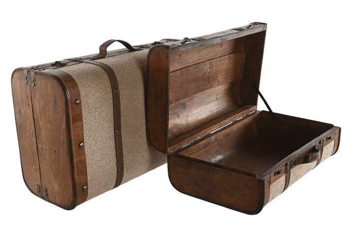 DKD Home Decor Baul Alpino Marron Beige 37 x 24 x 60 cm Set de 2