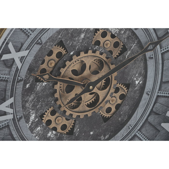 DKD Home Decor Reloj de Pared de Hierro y Cristal en Acabado Envejecido Negro y Dorado