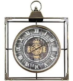 DKD Home Decor Reloj de Pared de Hierro y Cristal en Acabado Envejecido Negro y Dorado