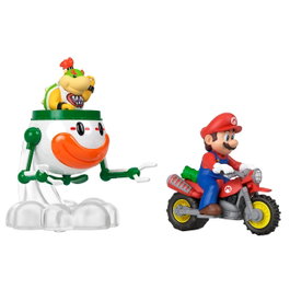 Mattel Pack de 2 Vehículos Super Mario Galaxy: Mario en Motocicleta y Bowser Jr. en Coche Payaso