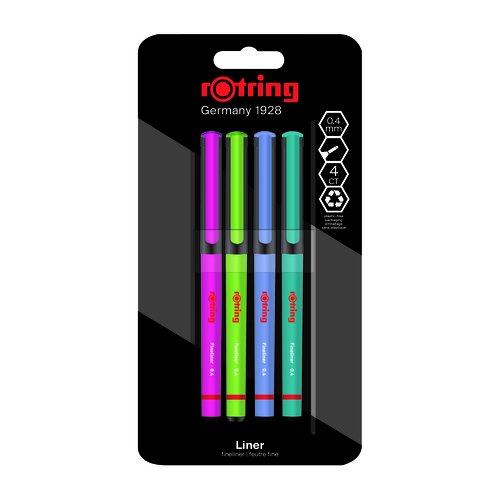 Rotring Fineliner con punta metálica de 0,4 mm, 4 colores surtidos Rotring Fineliner con punta metálica de 0,4 mm, 4 colores surtidos