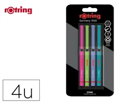 Rotring Fineliner Rotulador Punta Metálica 0.4 mm Pack 4 Colores Surtidos