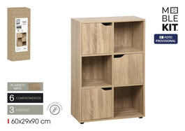 Inde - Estante Cubo de 6 Compartimentos con 3 Puertas Móviles, Medidas 60x29x90 cm