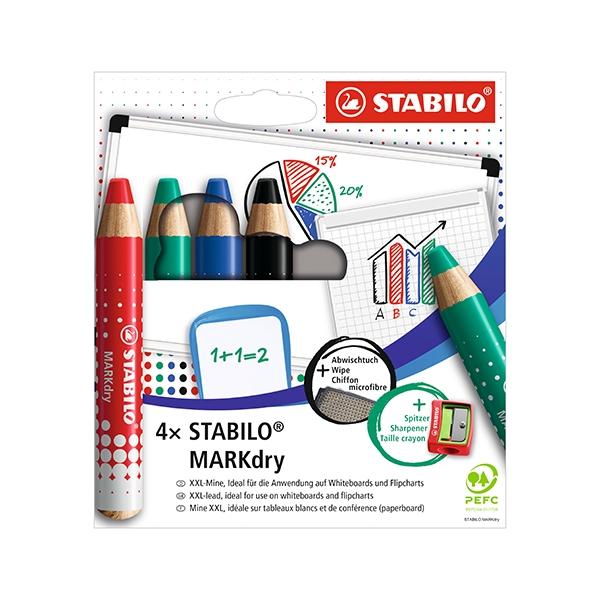 Stabilo MARKdry Marcador en Seco para Pizarra Blanca y Papel, Surtido de 4 Unidades, Estuche con Accesorios Stabilo MARKdry Marcador en Seco para Pizarra Blanca y Papel, Surtido de 4 Unidades, Estuche con Accesorios