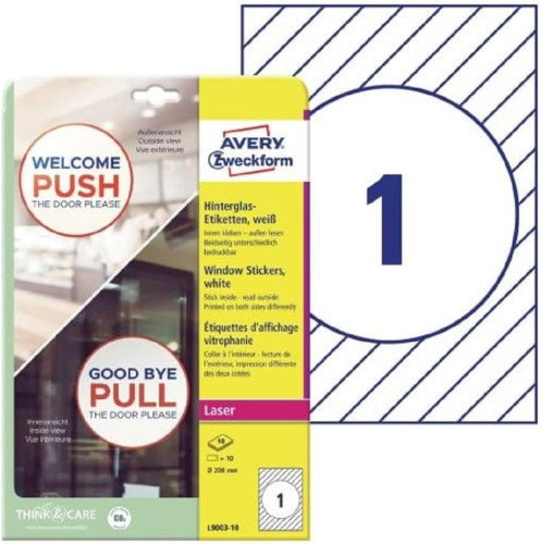 Avery L9003-10 Adhesivos de Papel para Ventanas 200 mm, 10 Hojas por Paquete Avery L9003-10 Adhesivos de Papel para Ventanas 200 mm, 10 Hojas por Paquete