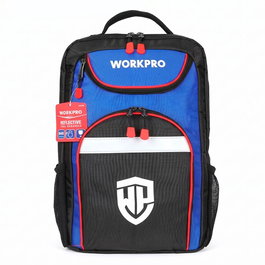 Workpro Mochila de herramientas multiusos negra y azul reflectante