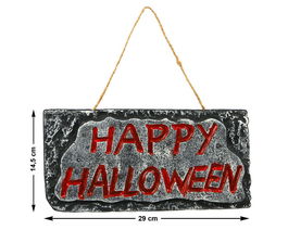 Cartel Colgante Happy Halloween Gris Rojo 29x14,5 cm Decoración Fiesta Halloween Puerta Pared Interior