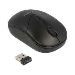 DeLOCK Ratón Óptico Inalámbrico 2.4 GHz 3 Botones Mini Ambidiestro 1000 DPI para Viajes Modelo 12494 - Negro