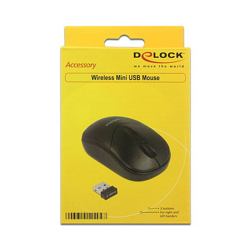 DeLOCK Ratón Óptico Inalámbrico 2.4 GHz 3 Botones Mini Ambidiestro 1000 DPI para Viajes Modelo 12494 - Negro