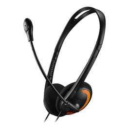 Canyon HS-01 Auriculares para PC con Micrófono, Cable Plano 1.8m, Negro/Naranja
