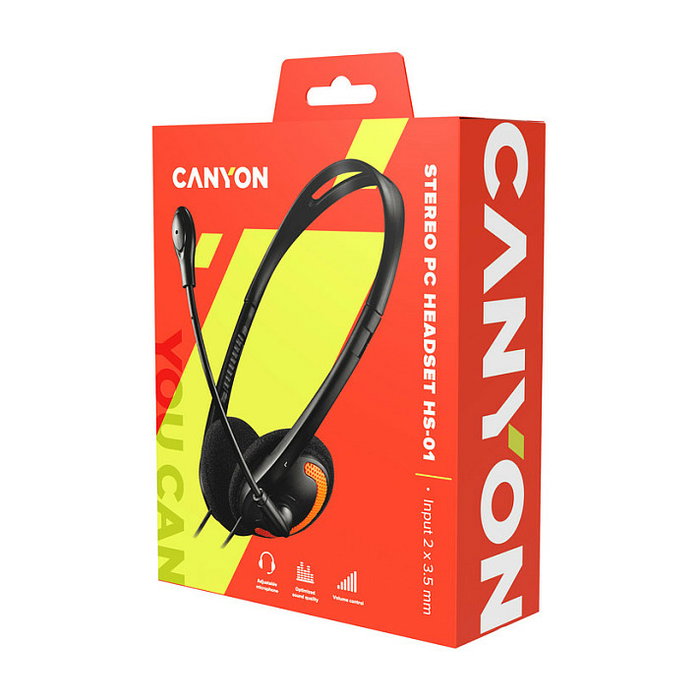 Canyon HS-01 Auricular para PC con Micrófono, Negro/Naranja Canyon HS-01 Auricular para PC con Micrófono, Negro/Naranja