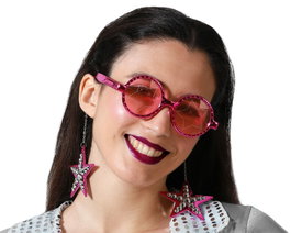 Gafas de sol redondas fucsias con estrellas Glam Rock