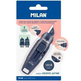Milan 1918 Cutter Hoja Cerámica Stick Azul Marino Ergonómico de Bolsillo para Manualidades y Paquetes