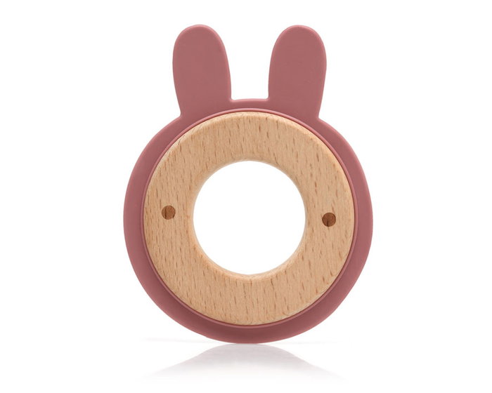 KioKids Mordedor Conejito Madera y Silicona Rosa +3 Meses