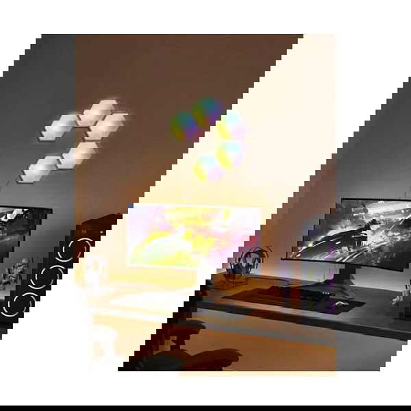 Govee Glide Hexa Light Panels - 5 Paneles de Luz LED RGBIC Inteligentes para Pared, Wi-Fi y Bluetooth, Control por App y Compatible con Alexa, Google Assistant y HomeKit