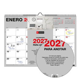 MIQUELRIUS Calendario Pared Basic Mensual 2027 A3 420x296 mm para Escribir