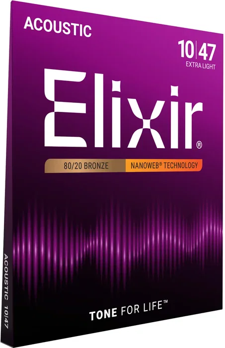 ELIXIR Juego Acústica Nanoweb 80/20 Bronze XL 10-47 Cuerdas para Guitarra